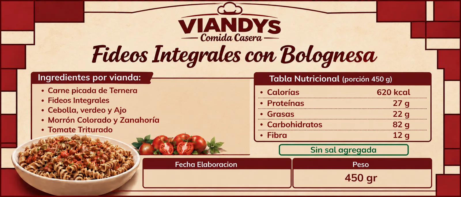 Fideos integrales con bolognesa
