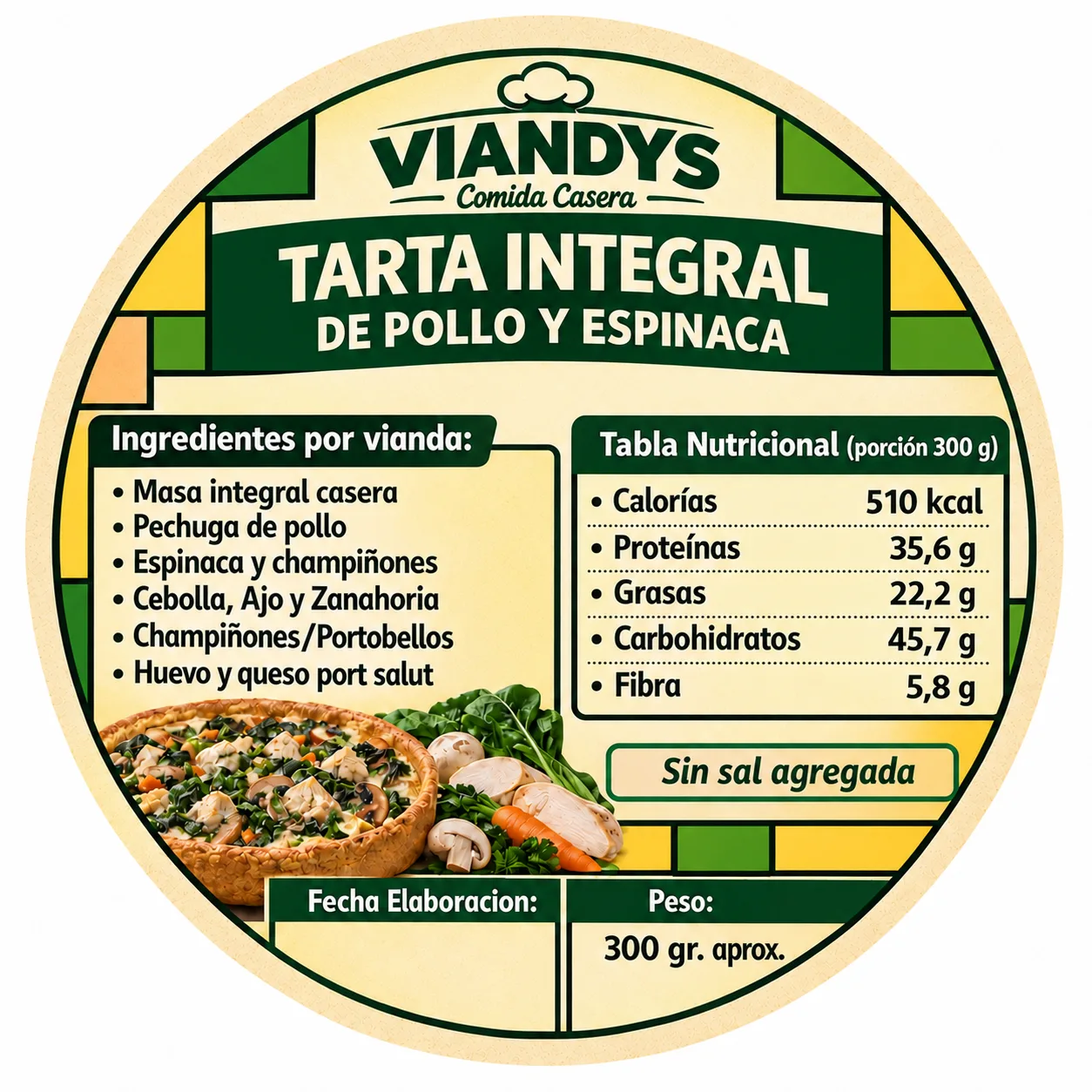 Tarta integral de pollo y espinaca