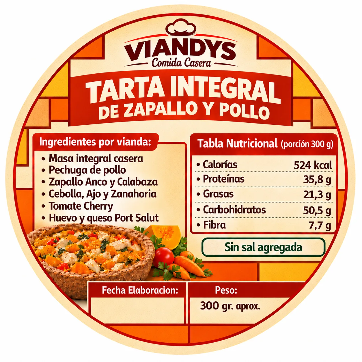 Tarta integral de zapallo y pollo
